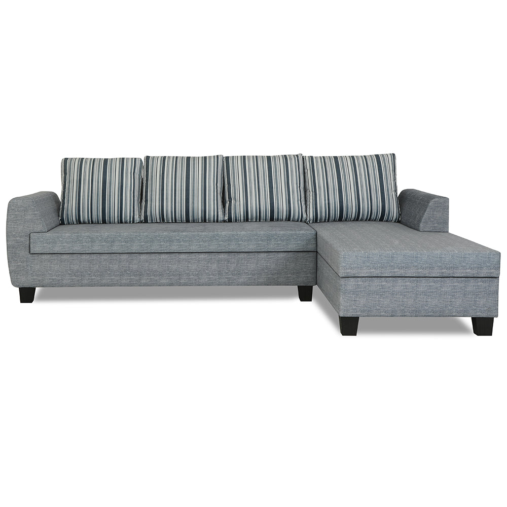 Adorn India Raiden Stripes L Shape 6 Seater Sofa Set with Center Table (Right Hand Side) (Grey) (3 Year Warranty)