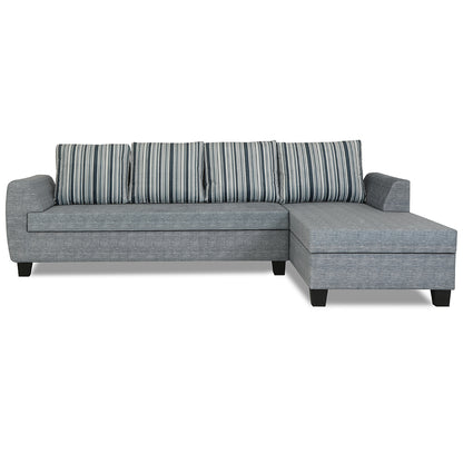 Adorn India Raiden Stripes L Shape 6 Seater Sofa Set with Center Table (Right Hand Side) (Grey) (3 Year Warranty)