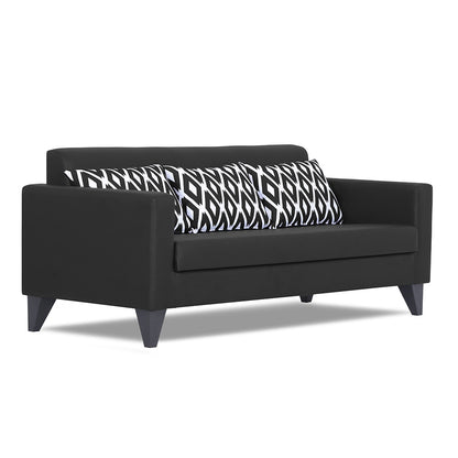 Adorn India Bladen Leatherette 3 Seater Sofa (Black)