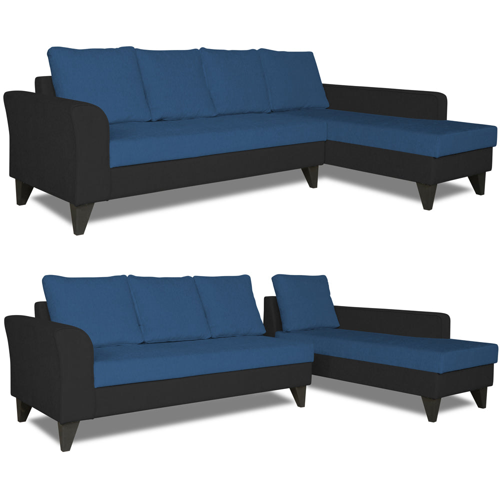 Adorn India Maddox Plain Two Tone L Shape 6 Seater Sofa Set RHS (Blue & Black) (3 Year Warranty)