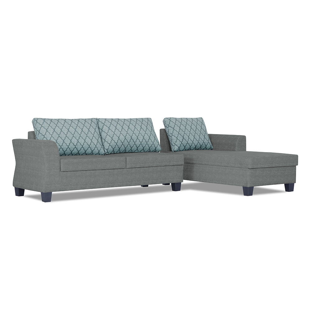 Adorn India Valencia Plus L Shape 6 Seater Sofa Set Blossom (Right Hand Side) (Grey)