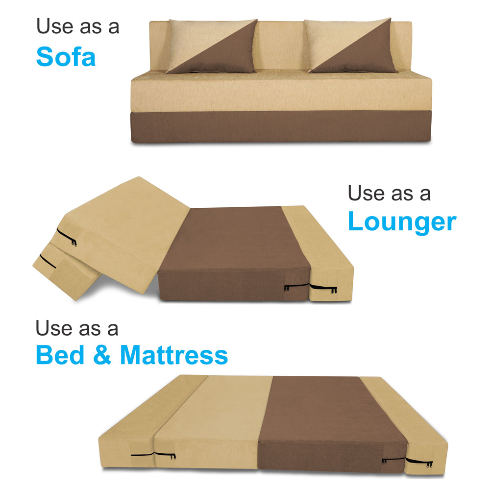 Adorn India Foam Easy Desmond 4 Seater Sofa Cum Bed 6 X 6 (Brown & Beige) (1 Year Warranty)