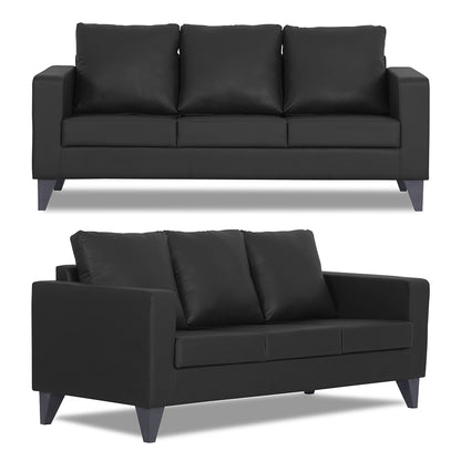 Adorn India Straight line Plus Leatherette 3+2 5 Seater Sofa Set (Black) (3 Year Warranty)