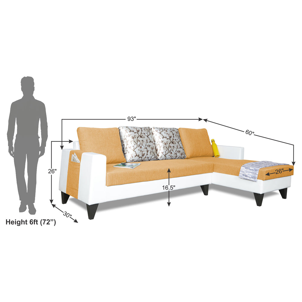 Adorn India Ashley Leatherette Fabric L Shape 6 Seater Sofa Set Digitel Print (Right Hand Side) (Beige & White) (3 Year Warranty)