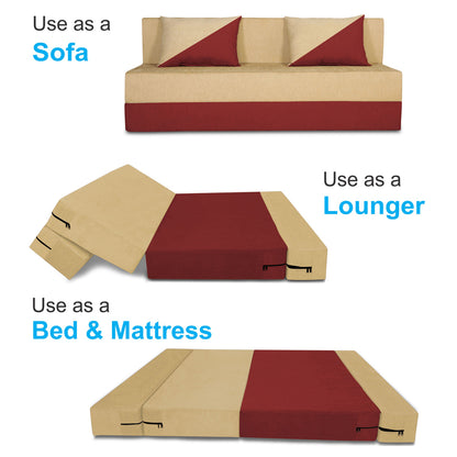 Adorn India Easy Desmond 4 Seater Sofa Cum Bed 6 x 6 (Maroon & Beige) (1 Year Warranty)