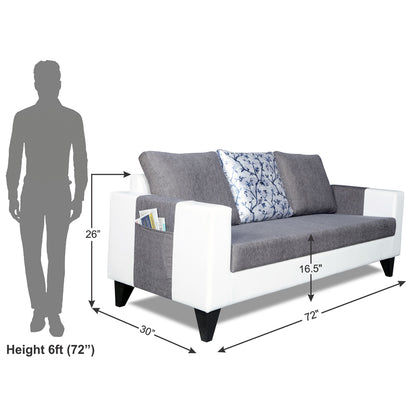 Adorn India Ashley Digitel Print Leatherette Fabric 3 Seater Sofa (Grey & White) (3 Year Warranty)