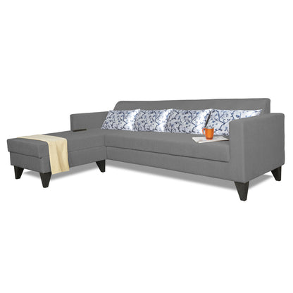Adorn India Bladen L Shape 5 Seater Sofa Set Floral Print (Left Hand Side) (Grey)