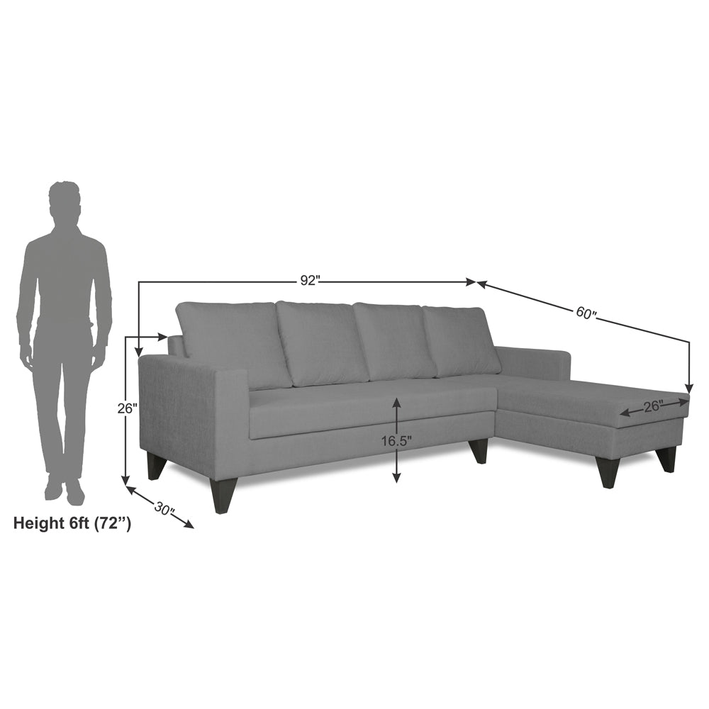 Adorn India Hallton Plain L Shape 6 Seater Sofa Set RHS (Grey) (3 Year Warranty)