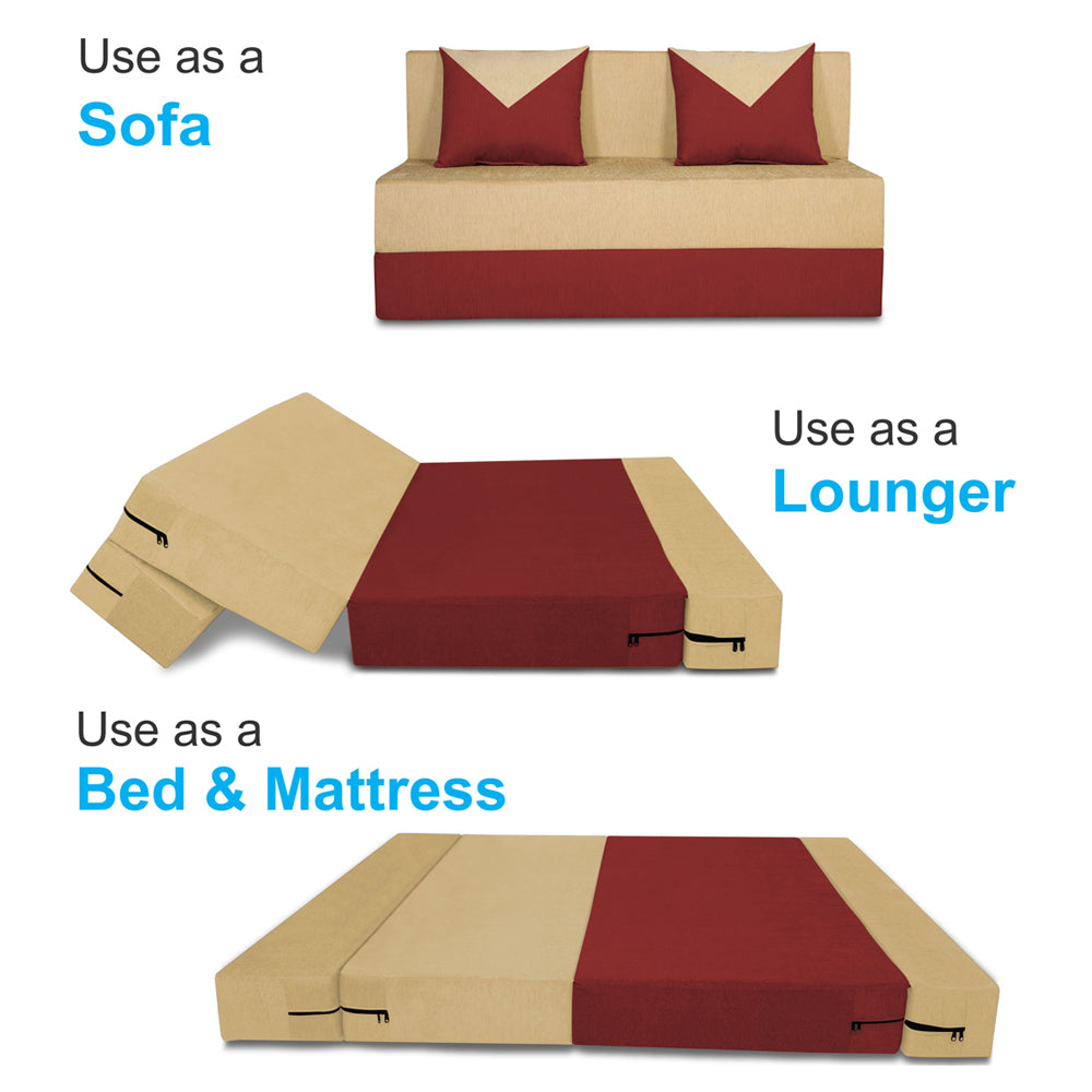 Adorn India Easy Boom 2 Seater Sofa Cum Bed 4 x 6 (Maroon & Beige) (1 Year Warranty)