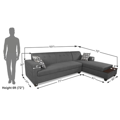 Adorn India Blazer L Shape 6 Seater Sofa Set (Right Side) (Grey)