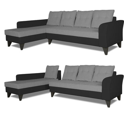 Adorn India Maddox Plain Two Tone L Shape 6 Seater Sofa Set LHS (Grey & Black) (3 Year Warranty)
