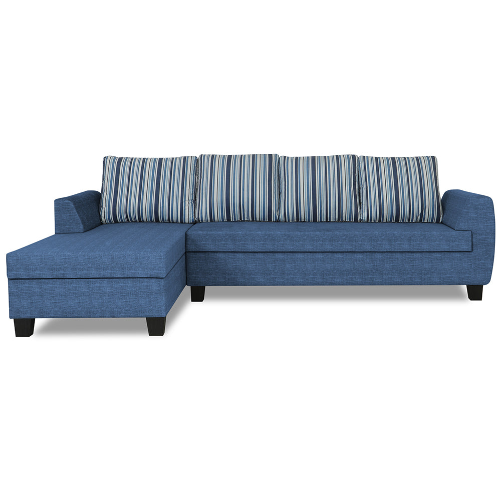 Adorn India Raiden Stripes L Shape 6 Seater Sofa Set with Center Table (Left Hand Side) (Blue) (3 Year Warranty)