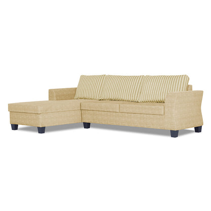 Adorn India Valencia Plus L Shape 6 Seater Sofa Set Stripes (Left Hand Side) (Beige)