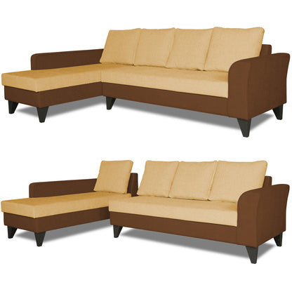 Adorn India Maddox Plain Two Tone L Shape 6 Seater Sofa Set LHS (Brown & Beige) (3 Year Warranty)