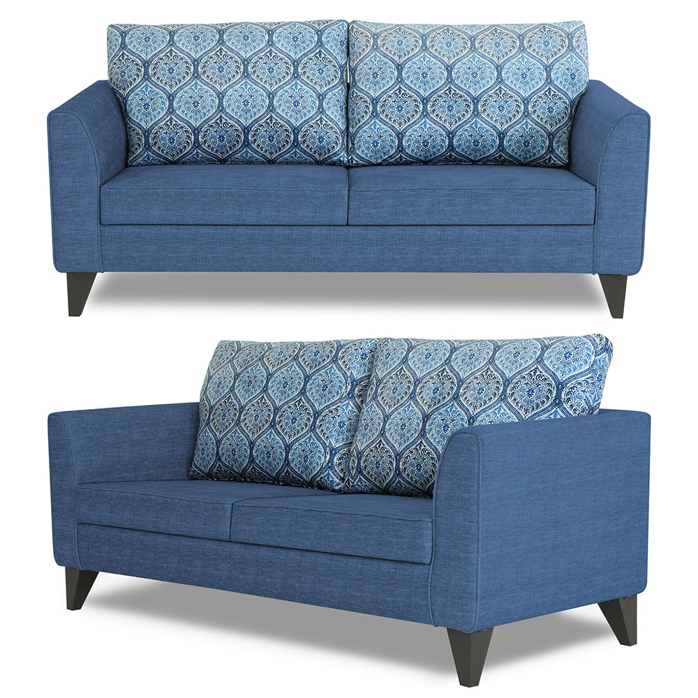Adorn India Cortina Damask 3+2 5 Seater Sofa Set with Centre Table (Blue)