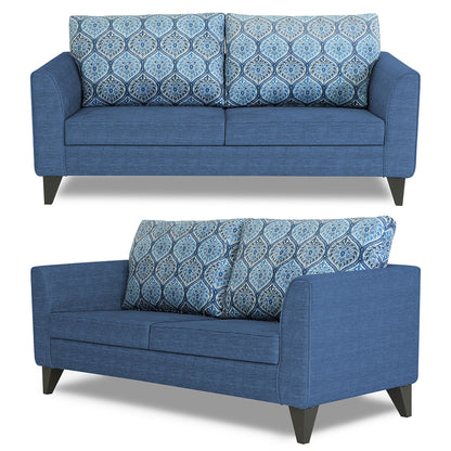 Adorn India Cortina Damask 3+2 5 Seater Sofa Set with Centre Table (Blue)