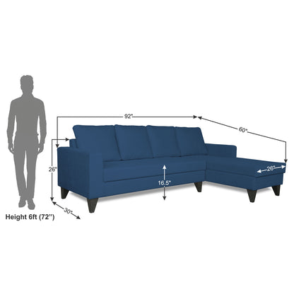 Adorn India Hallton Plain L Shape 6 Seater Sofa Set RHS (Blue) (3 Year Warranty)