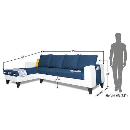 Adorn India Ashley Leatherette Fabric L Shape 6 Seater Sofa Set Plain (Left Hand Side) (Blue & White) (3 Year Warranty)