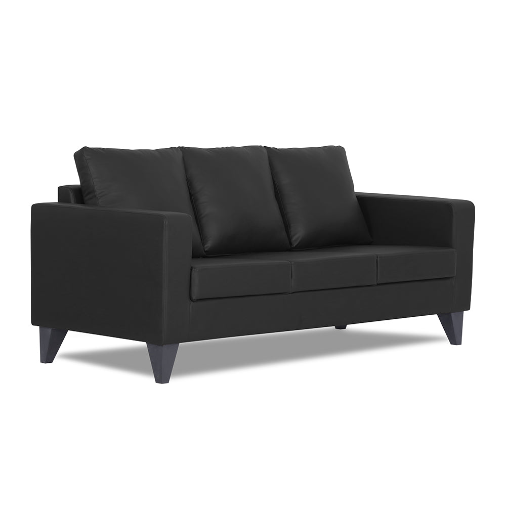 Adorn India Straight line Plus Leatherette 3 Seater Sofa (Black) (3 Year Warranty)
