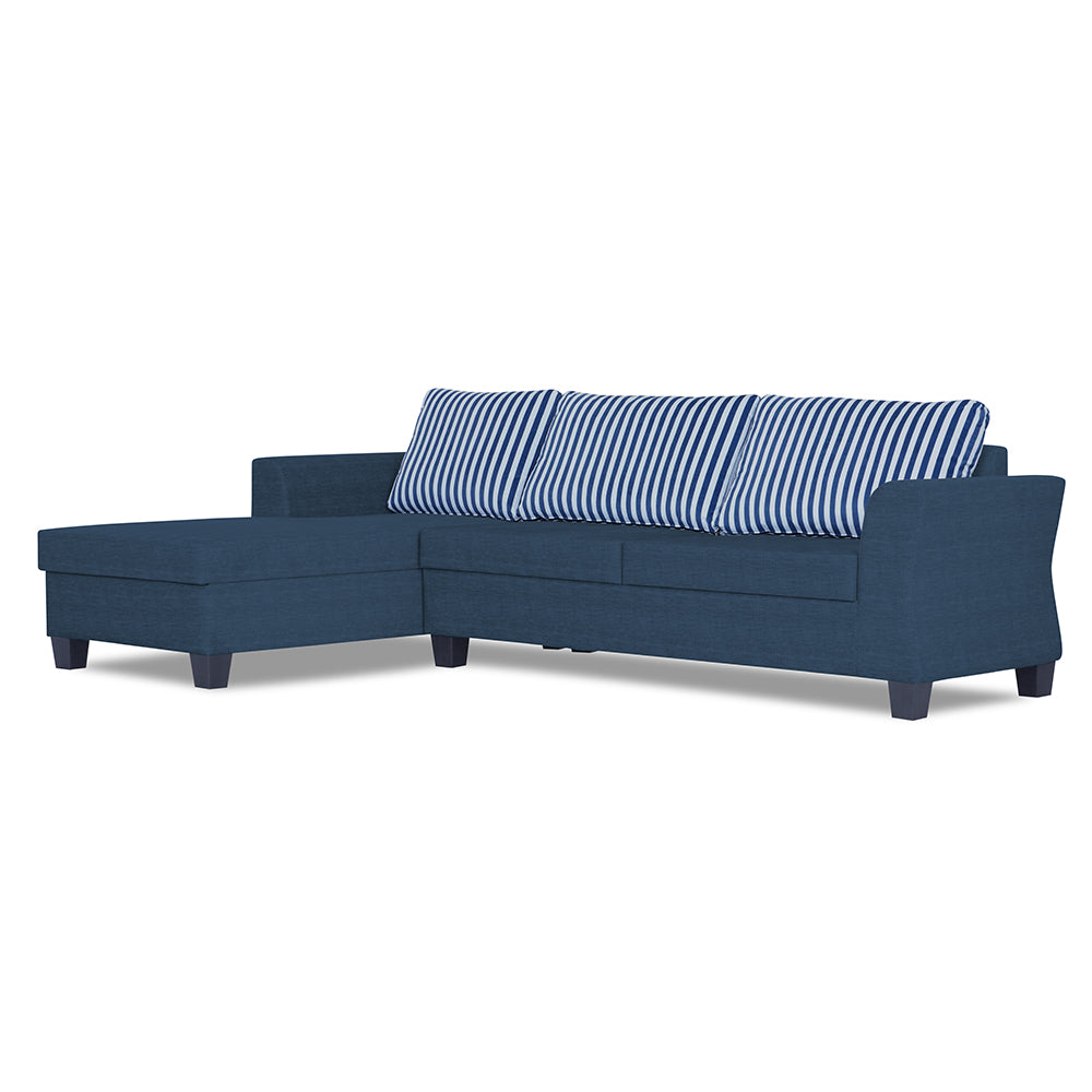 Adorn India Valencia Plus L Shape 6 Seater Sofa Set Stripes (Left Hand Side) (Blue)