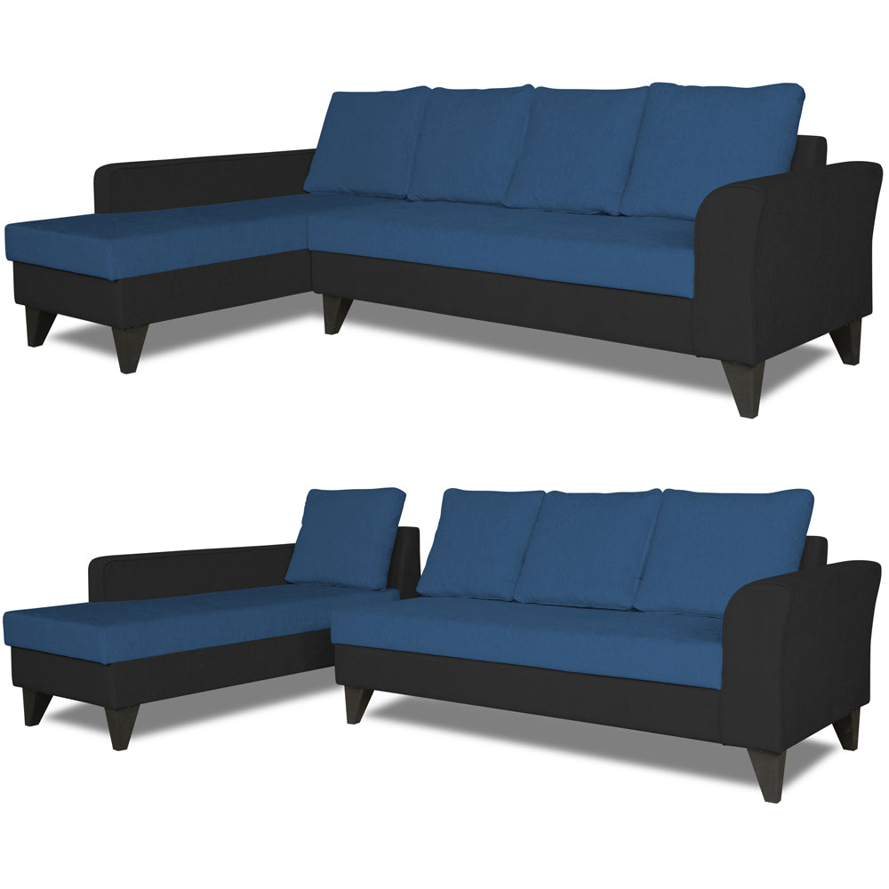 Adorn India Maddox Plain Two Tone L Shape 6 Seater Sofa Set LHS (Blue & Black) (3 Year Warranty)