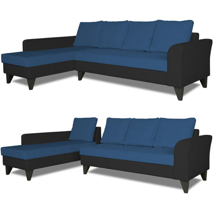 Adorn India Maddox Plain Two Tone L Shape 6 Seater Sofa Set LHS (Blue & Black) (3 Year Warranty)