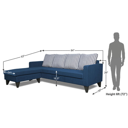 Adorn India Chandler Stripes L Shape 5 Seater Sofa Set LHS (Blue) (3 Year Warranty)