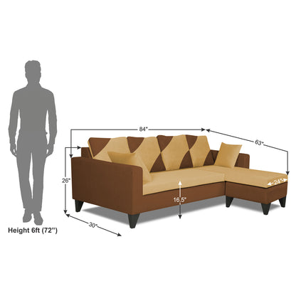 Adorn India Denver L Shape 5 Seater Sofa Set RHS (Brown & Beige) (3 Year Warranty)