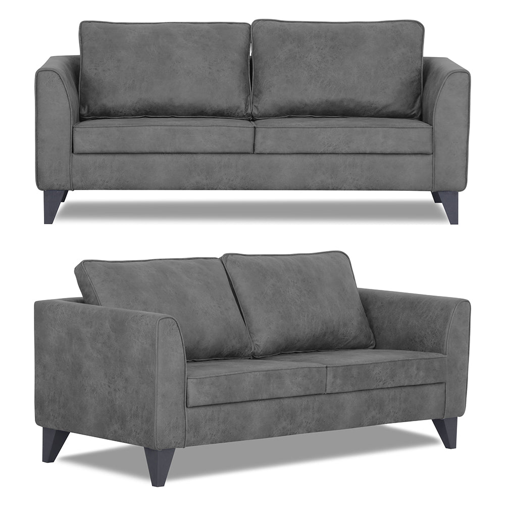 Adorn India Enzo Decent Premium Leatherette Suede 3+2 5 Seater Sofa Set (Grey)