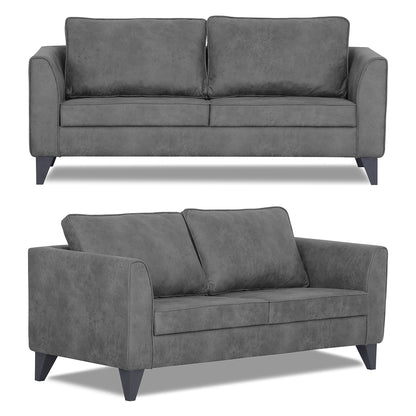 Adorn India Enzo Decent Premium Leatherette Suede 3+2 5 Seater Sofa Set (Grey)