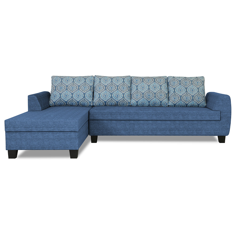 Adorn India Raiden Damask L Shape 6 Seater Sofa Set with Center Table (Left Hand Side) (Blue) (3 Year Warranty)