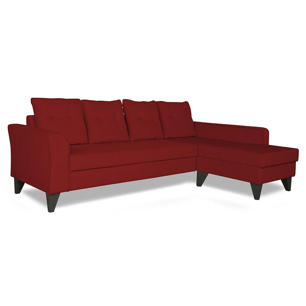 Adorn India Maddox Tufted L Shape 5 Seater Sofa Sofa Set RHS (Maroon) (3 Year Warranty)