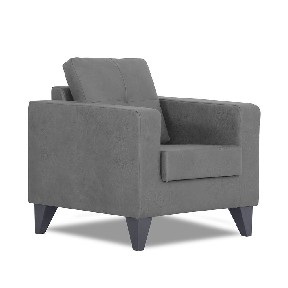 Adorn India Straight line Plus Premium Leatherette Suede 1 Seater Sofa (Grey) (3 Year Warranty)