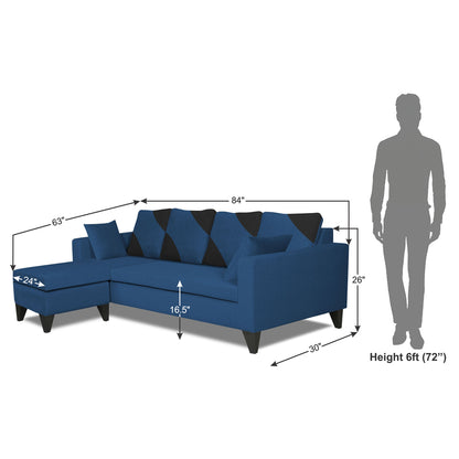 Adorn India Denver L Shape 5 Seater Sofa Set LHS (Blue) (3 Year Warranty)
