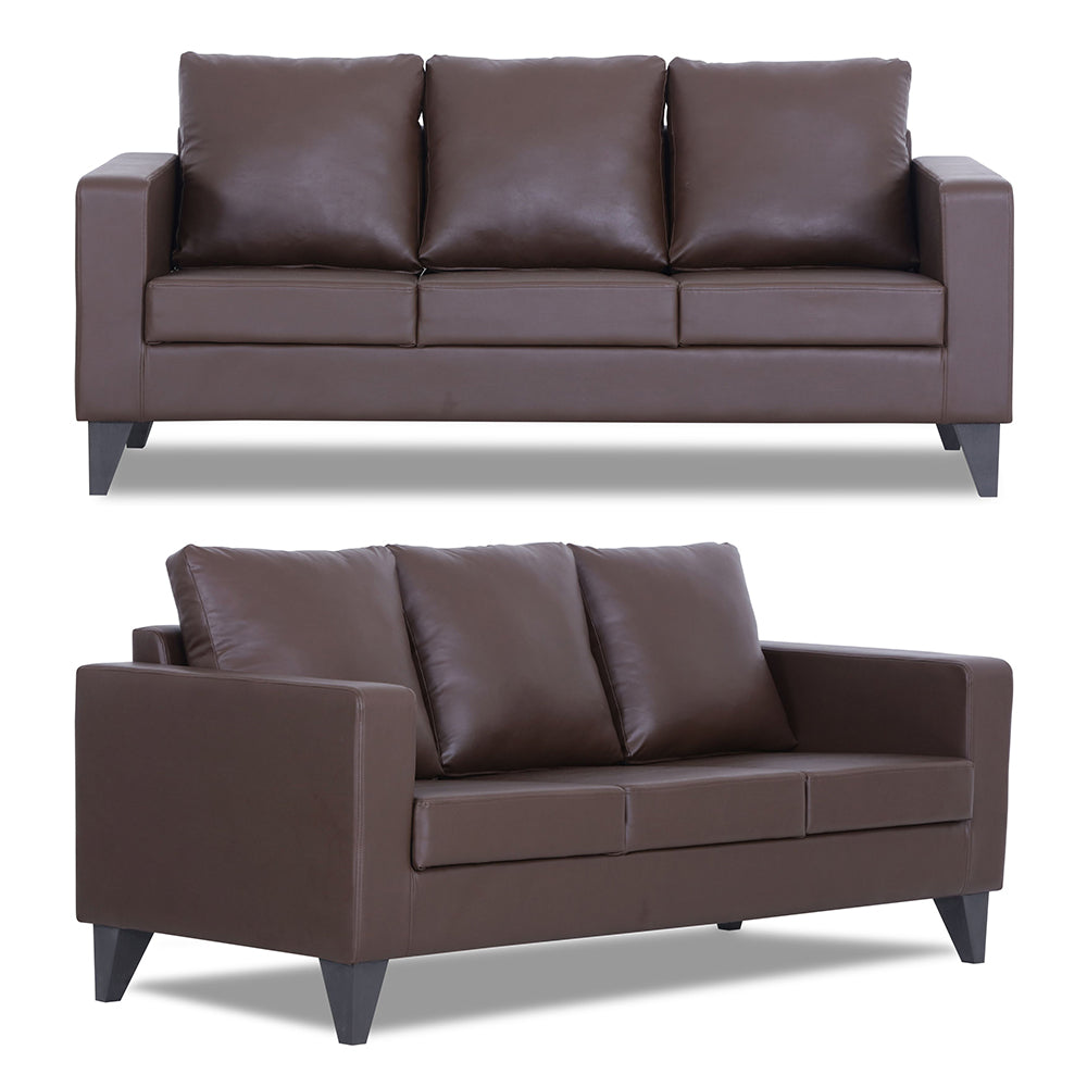 Adorn India Straight line Plus Leatherette 3+2+1 6 Seater Sofa Set (Brown) (3 Year Warranty)