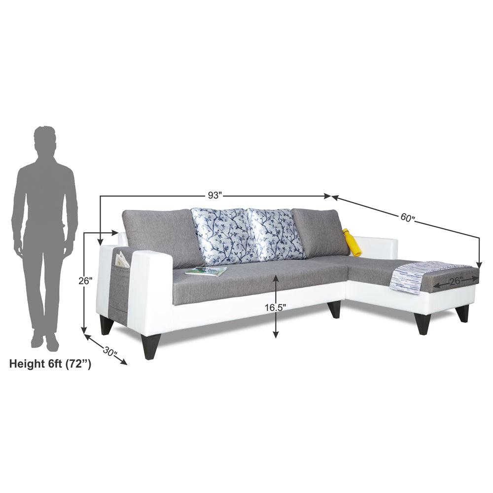 Adorn India Ashley Leatherette Fabric L Shape 6 Seater Sofa Set Digitel Print (Right Hand Side) (Grey & White) (3 Year Warranty)