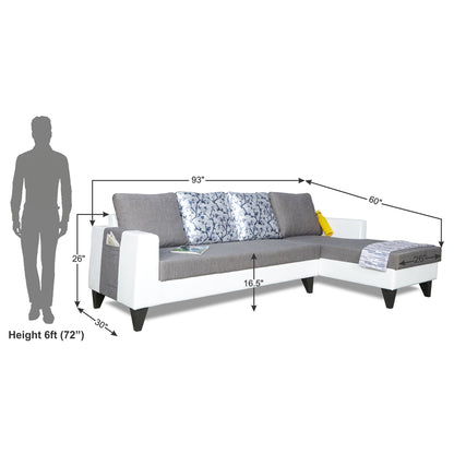 Adorn India Ashley Leatherette Fabric L Shape 6 Seater Sofa Set Digitel Print (Right Hand Side) (Grey & White) (3 Year Warranty)