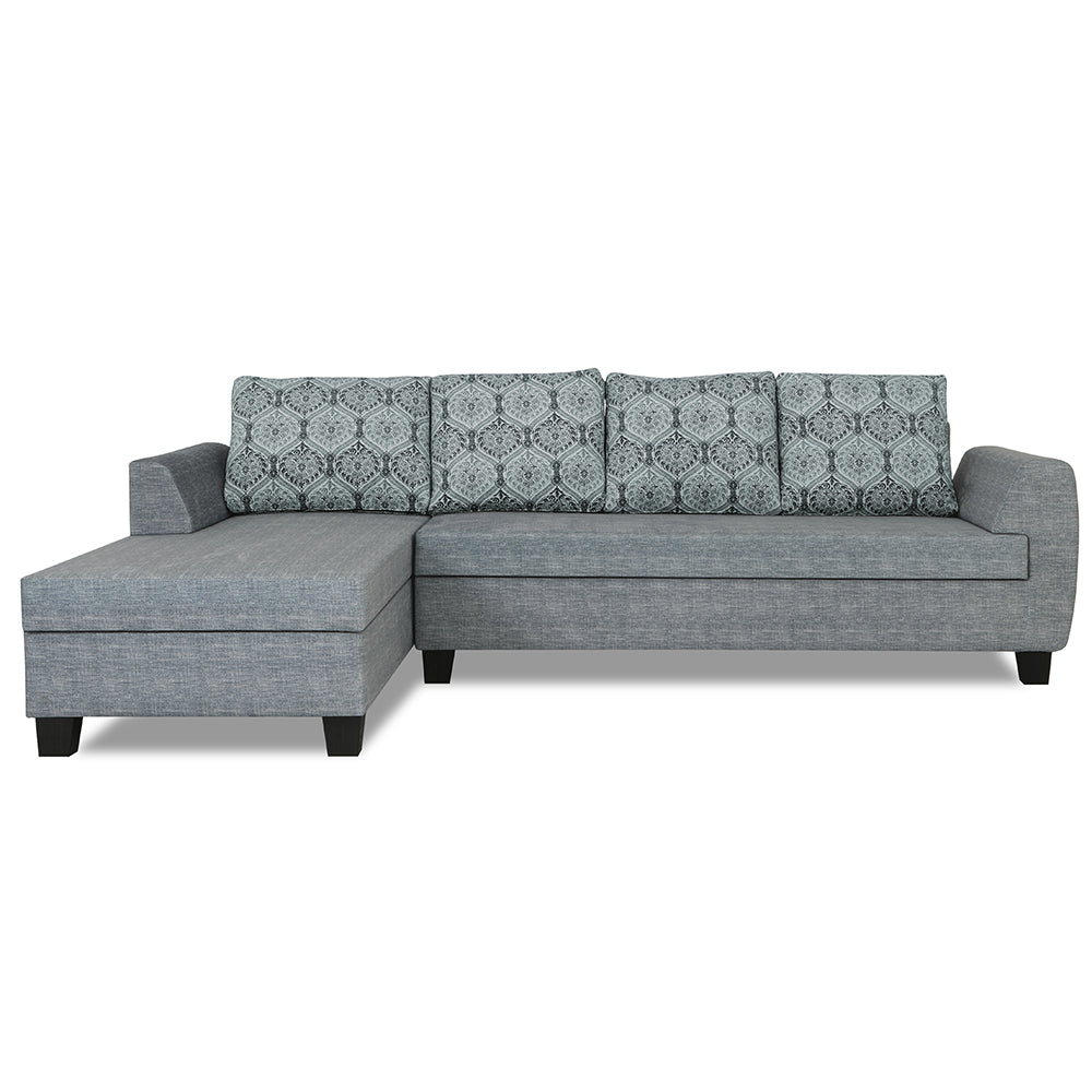 Adorn India Raiden Damask L Shape 6 Seater Sofa Set with Center Table (Left Hand Side) (Grey) (3 Year Warranty)