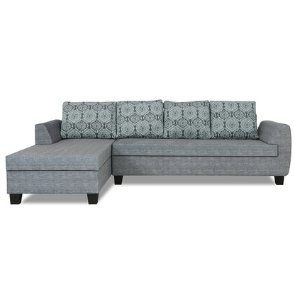 Adorn India Raiden Damask L Shape 6 Seater Sofa Set with Center Table (Left Hand Side) (Grey) (3 Year Warranty)