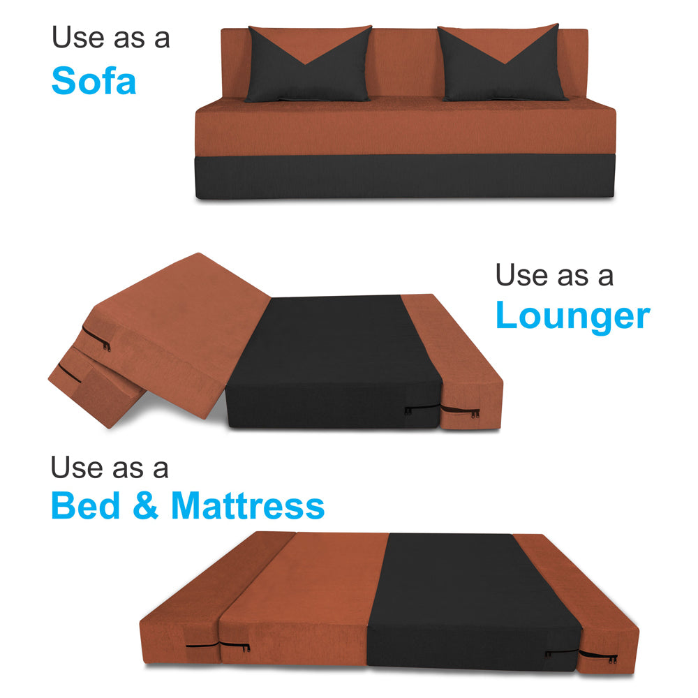 Adorn India Easy Boom 4 Seater Sofa Cum Bed 6 x 6 (Rust & Black) (1 Year Warranty)