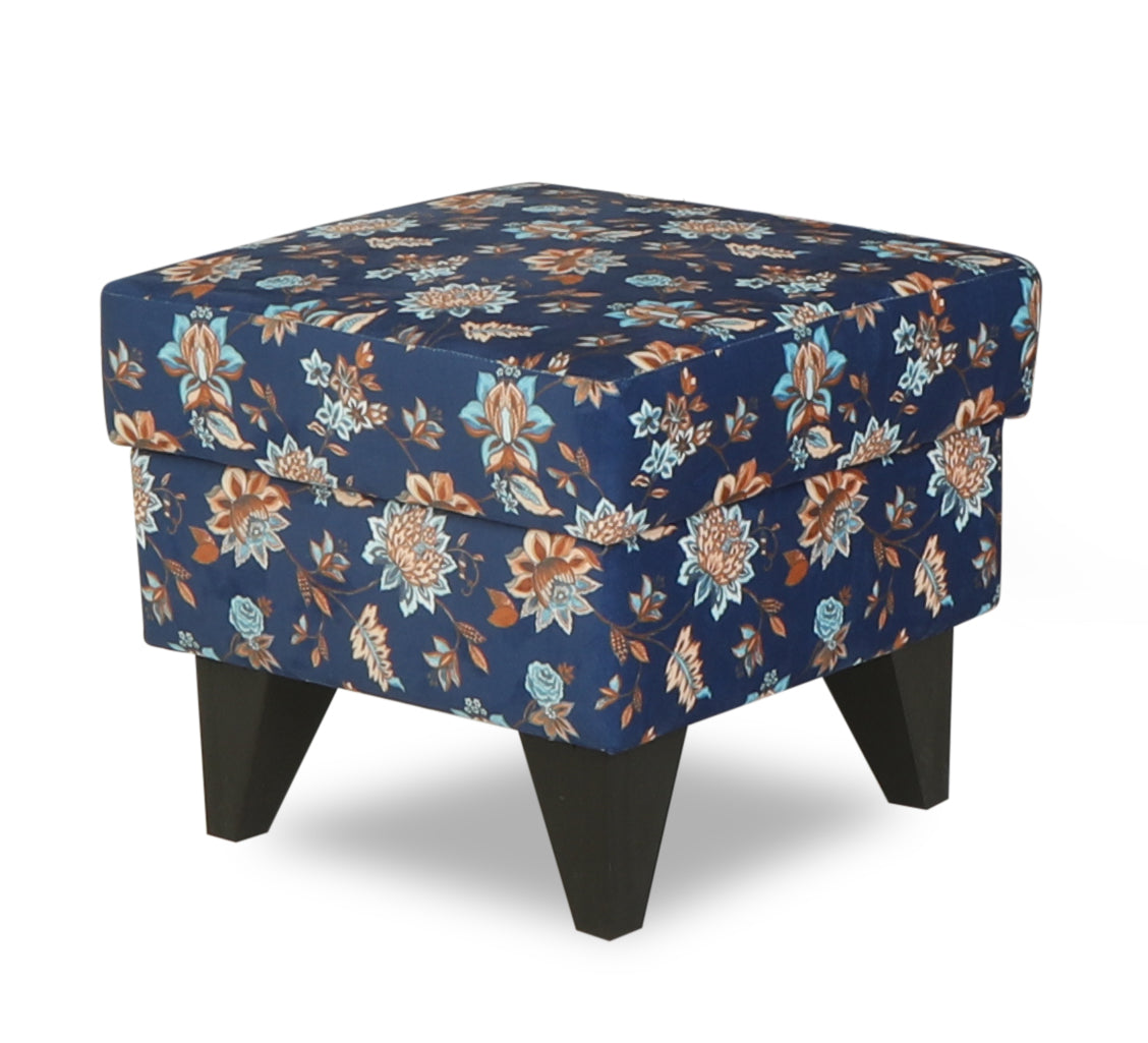 Adorn India Christoper 1 Seater Floral Print Puffy (Blue)