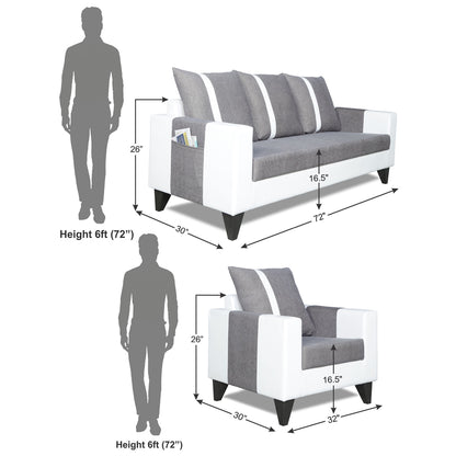 Adorn India Ashley Stripes Leatherette Fabric 3-1-1 Five Seater Sofa Set (Grey & White) (3 Year Warranty)