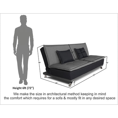 Adorn India Exclusive Two Tone Arden 4 Seater Wood Sofa Cum Bed 4 x 6 (Light Grey & Black) (3 Year Warranty)