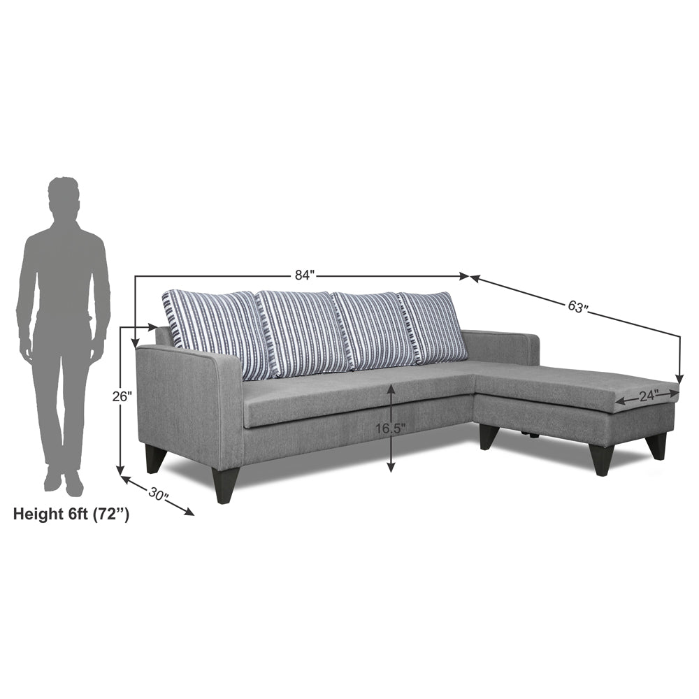 Adorn India Chandler Stripes L Shape 5 Seater Sofa Set RHS (Grey) (3 Year Warranty)