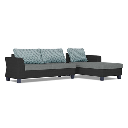 Adorn India Valencia Plus L Shape 6 Seater Sofa Set Blossom (Right Hand Side) (Grey & Black)