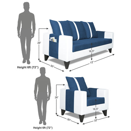 Adorn India Ashley Stripes Leatherette Fabric 3-1-1 Five Seater Sofa Set (Blue & White) (3 Year Warranty)