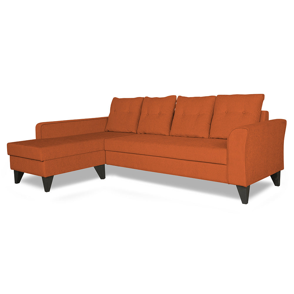Adorn India Maddox Tufted L Shape 5 Seater Sofa Set LHS (Rust) (3 Year Warranty)