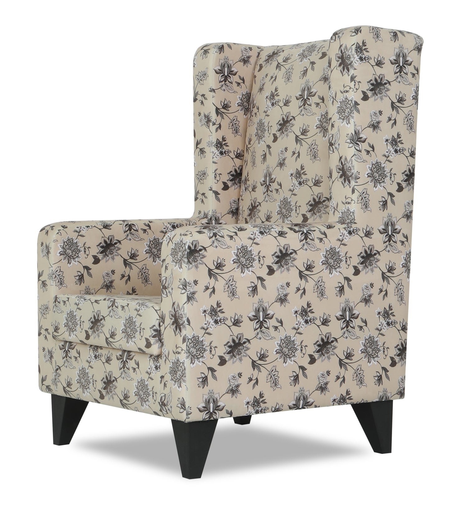 Adorn India Christopher 1 Seater Wing Chair Floral Print with Puffy (Beige)