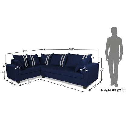 Adorn India Winston L Shape 6 Seater Sofa Set (Left Side) (Blue)