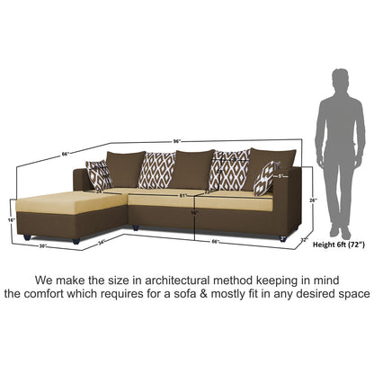 Adorn India Zink Straight line L Shape 6 Seater Sofa Rhombus Cushion (Left Side Handle)(Brown & Beige)